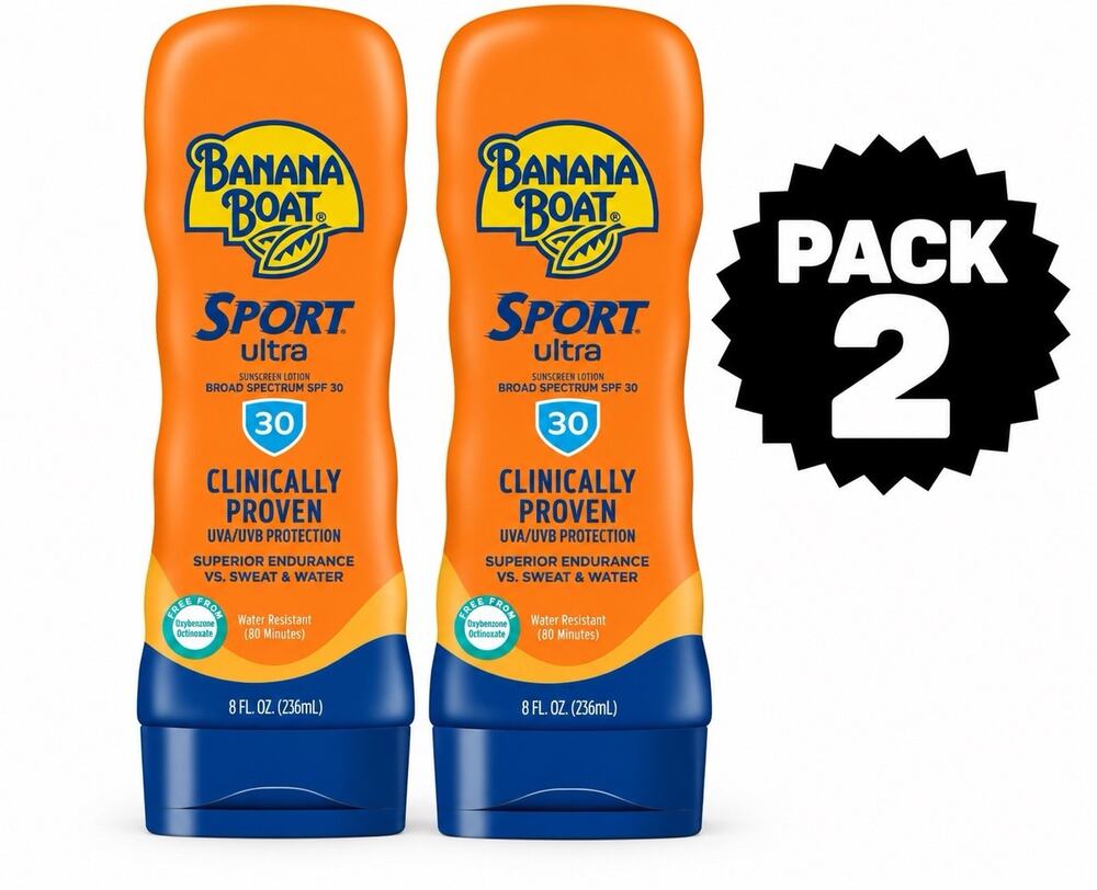 Banana Boat - Sunscreen Broad Spectrum 30 Lotion 8oz - Water Resistant- Pack 2